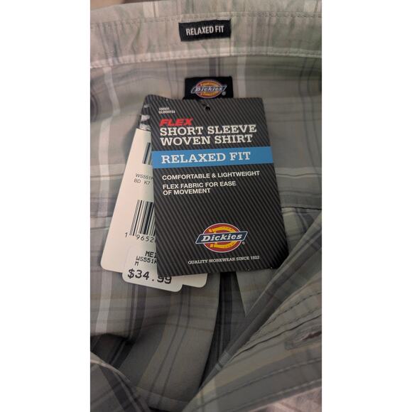 New Mens DICKIES Short Sleeve Flex Woven Relaxed Fit Gray Plaid Shirt MEDIUM - Picture 5 of 5